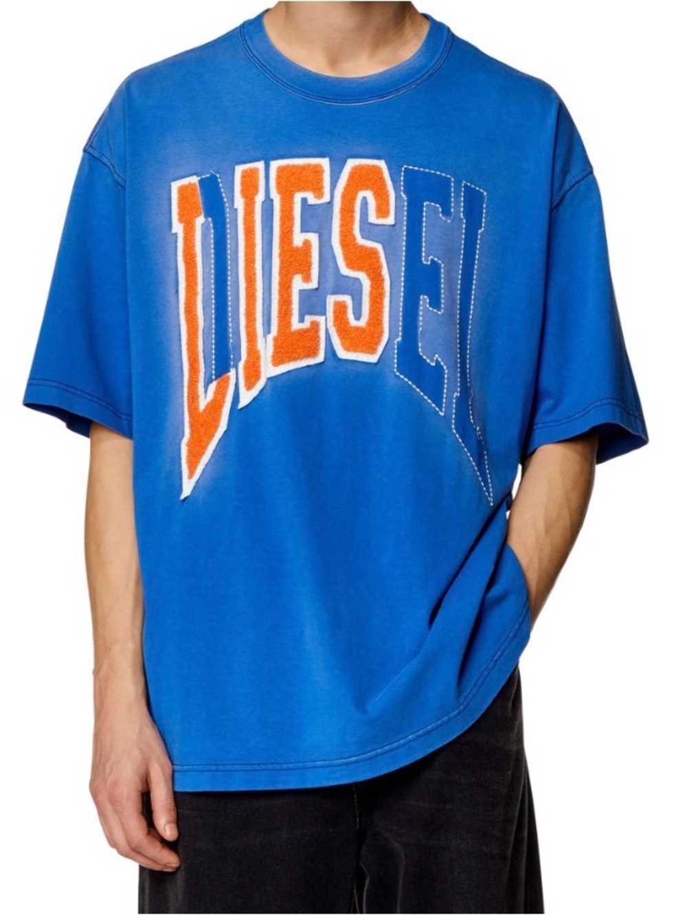 Diesel Royal Blue Short-Sleeve Tee with Orange & White Logo